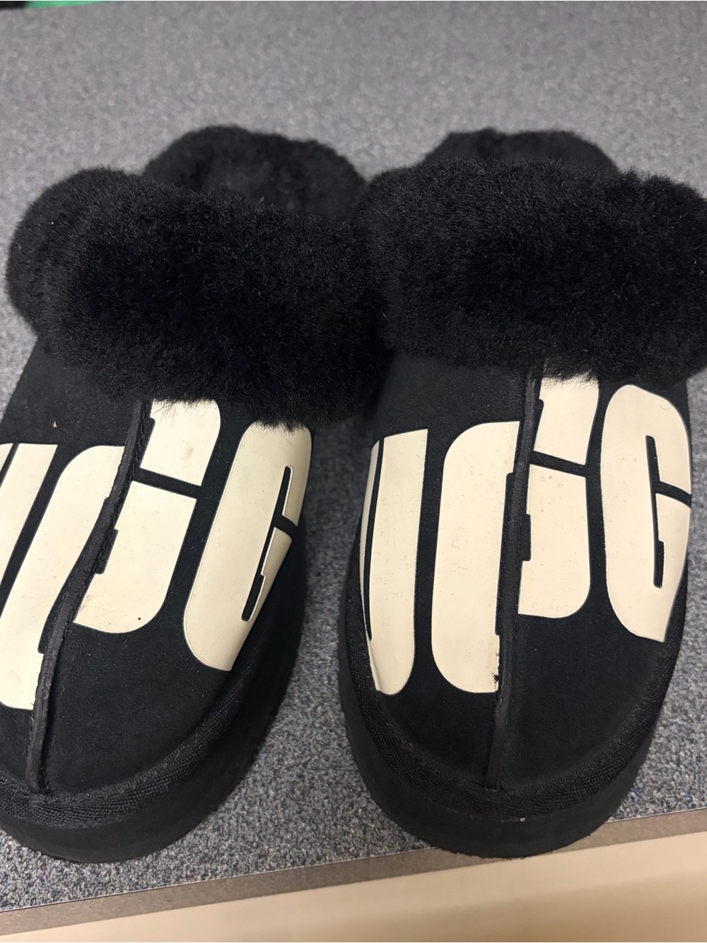 UGG Black Logo Shearling Clog Slippers
